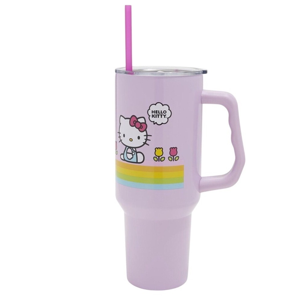 Hello Kitty Rainbow Cactus Stripe Stainless Steel Travel Cup Purple Tumbler‎ New